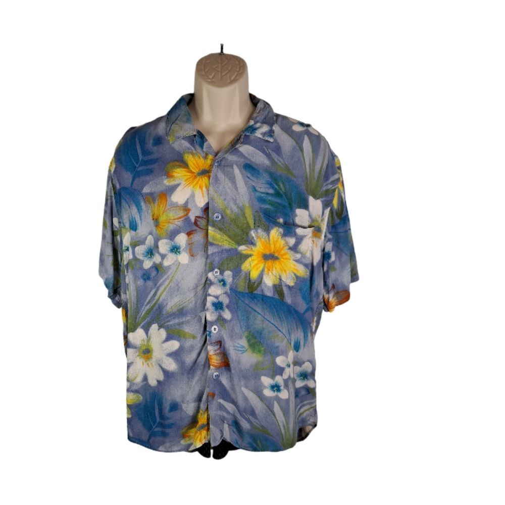 Jam's World Mens Button Down Shirt Moon Daisy Size L Blue, Yellow, White Flowers